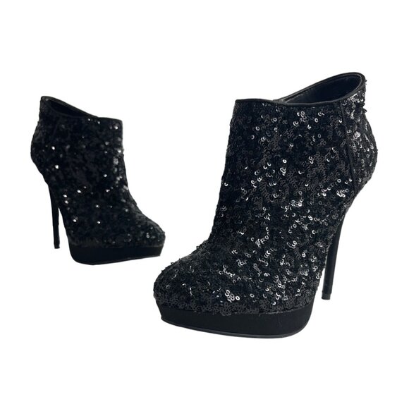 Call It Spring Women's Black Sequins Ankle Heeled Booties Sz 8.5 - EUC - Picture 1 of 10